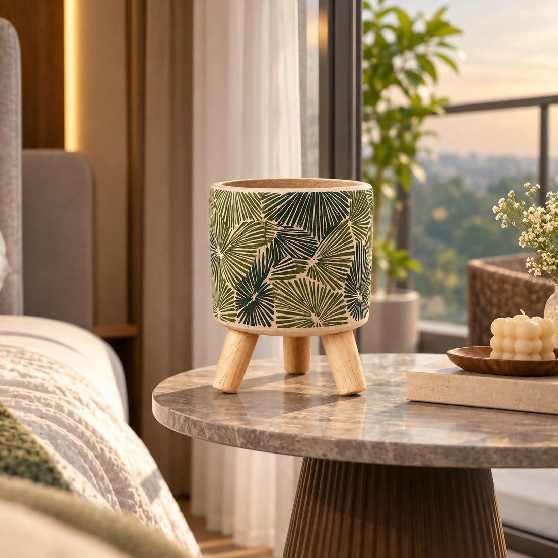 Decorative Tripod Planter Pot With Wooden Legs
