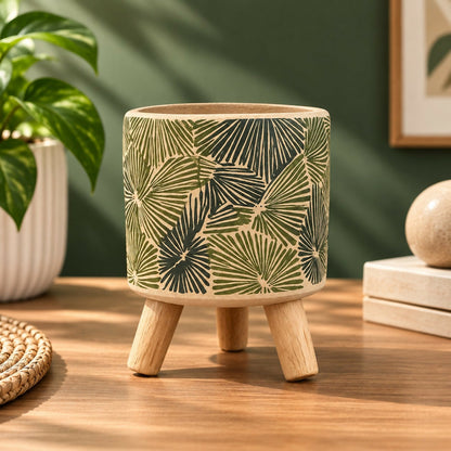 Decorative Tripod Planter Pot With Wooden Legs