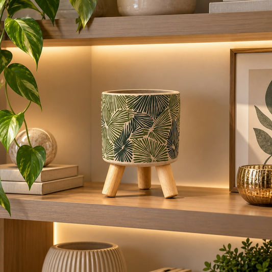 Decorative Tripod Planter Pot With Wooden Legs